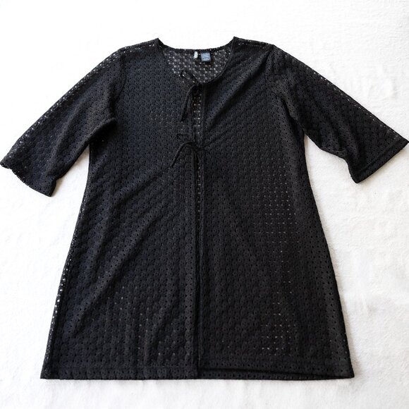 Black Sheer Crochet Tie-Front Cardigan | Whimsigoth Coastal Cowgirl - Picture 1 of 8